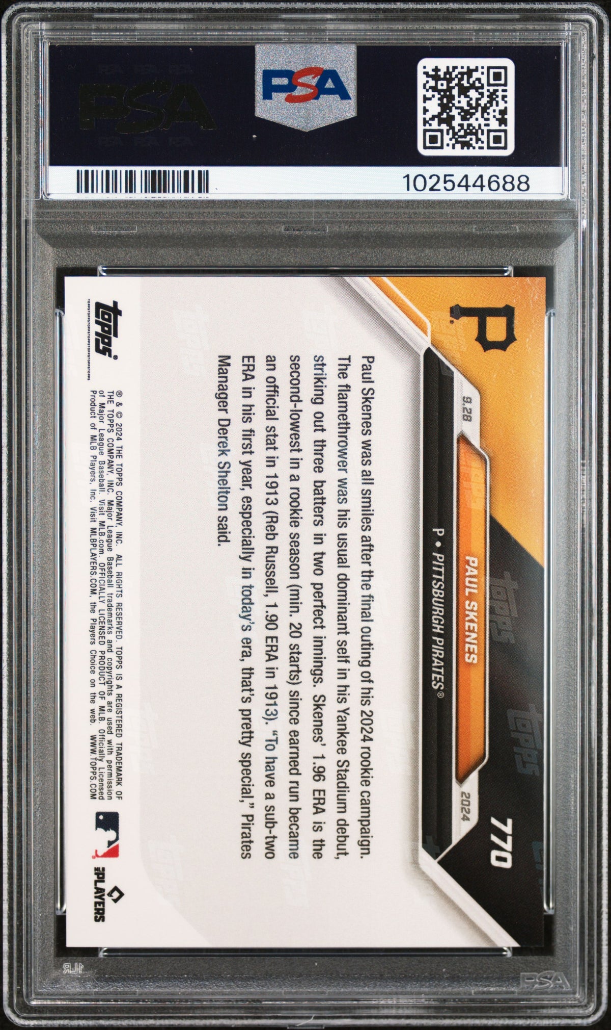 2024 Topps Now Paul Skenes #770 PSA 10