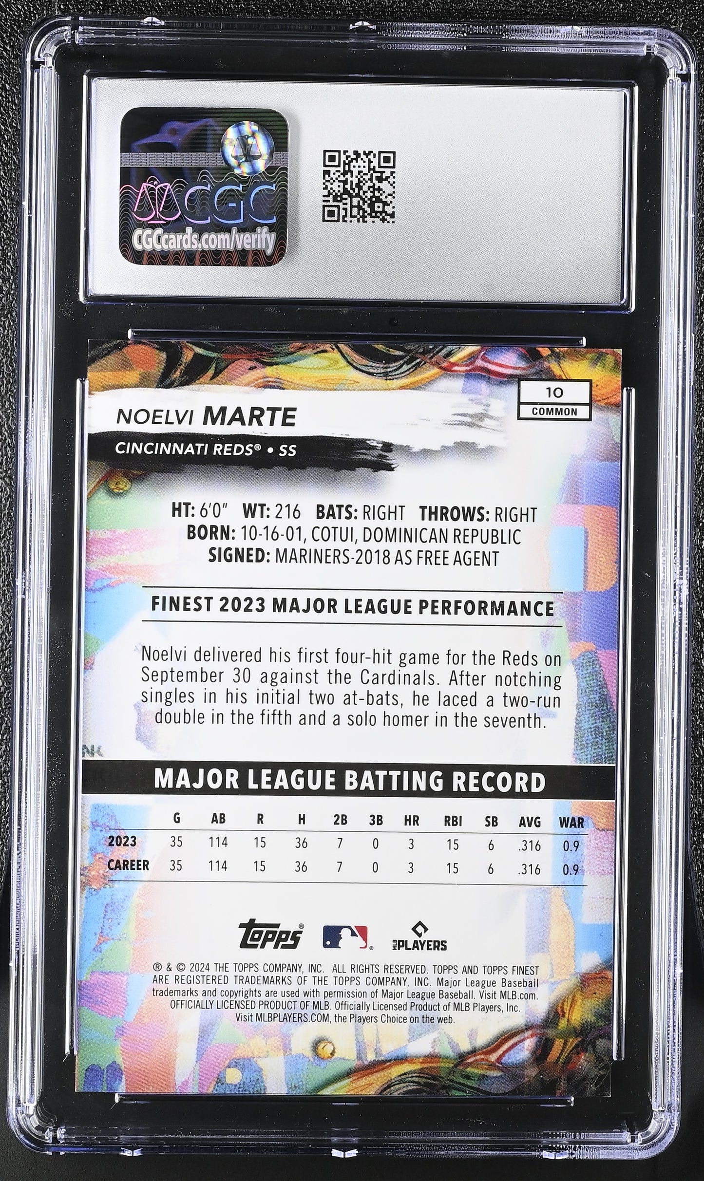 2024 Topps Finest Noelvi Marte #10 Gold Refractor /50 CGC 10