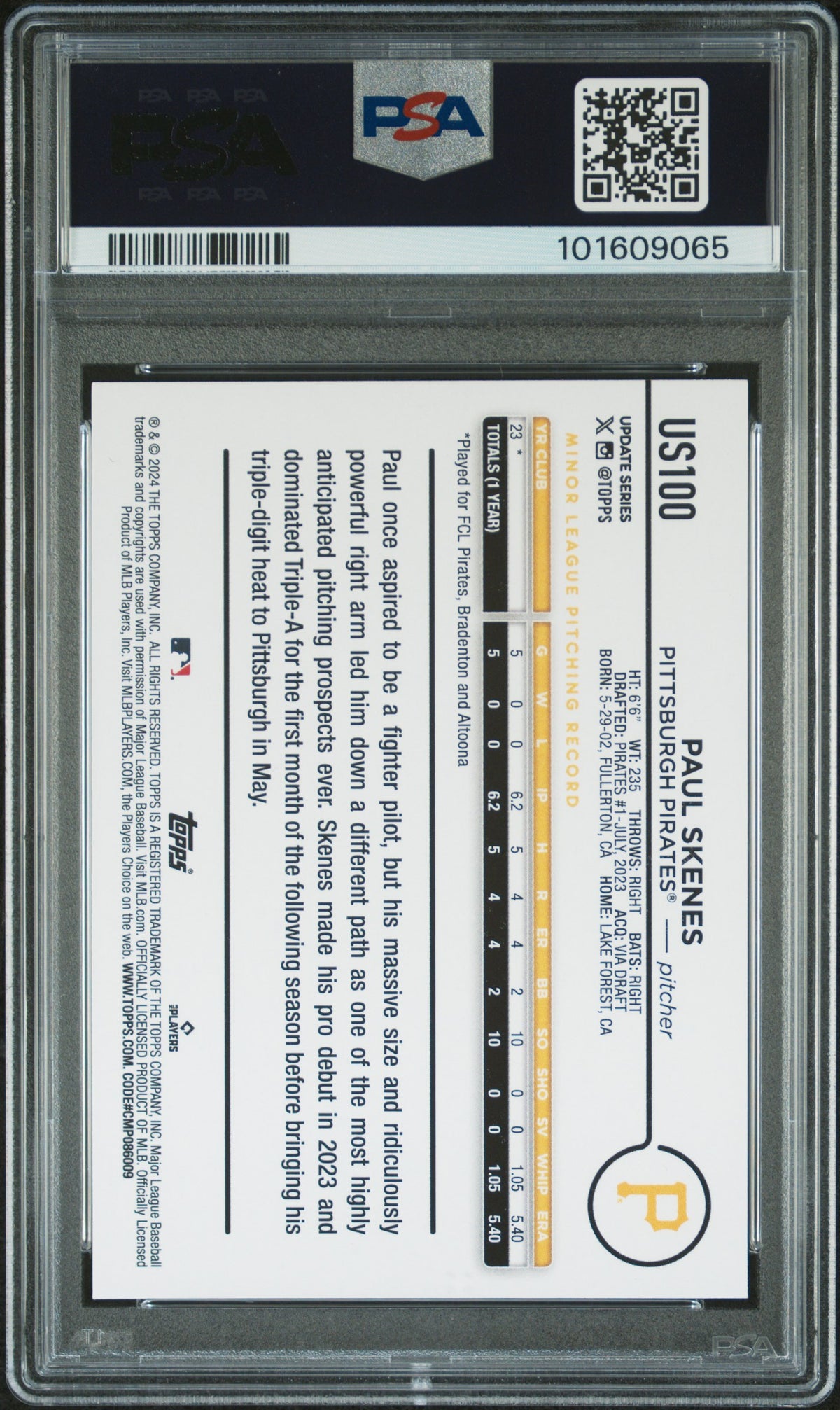 2024 Topps Update Paul Skenes #US100 Yellow PSA 10