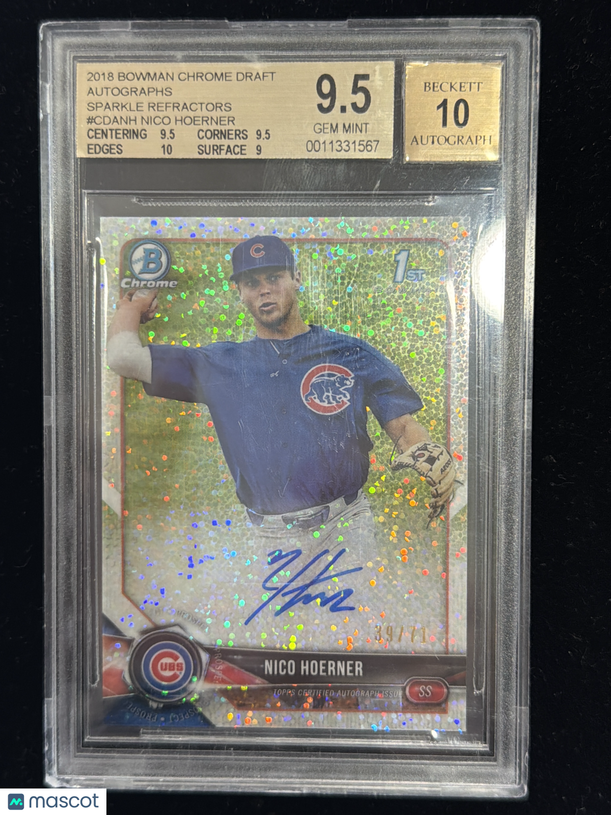 2018 Bowman Chrome Draft Auto Sparkle Refractors Nico Hoerner #CDANH BGS 9.5