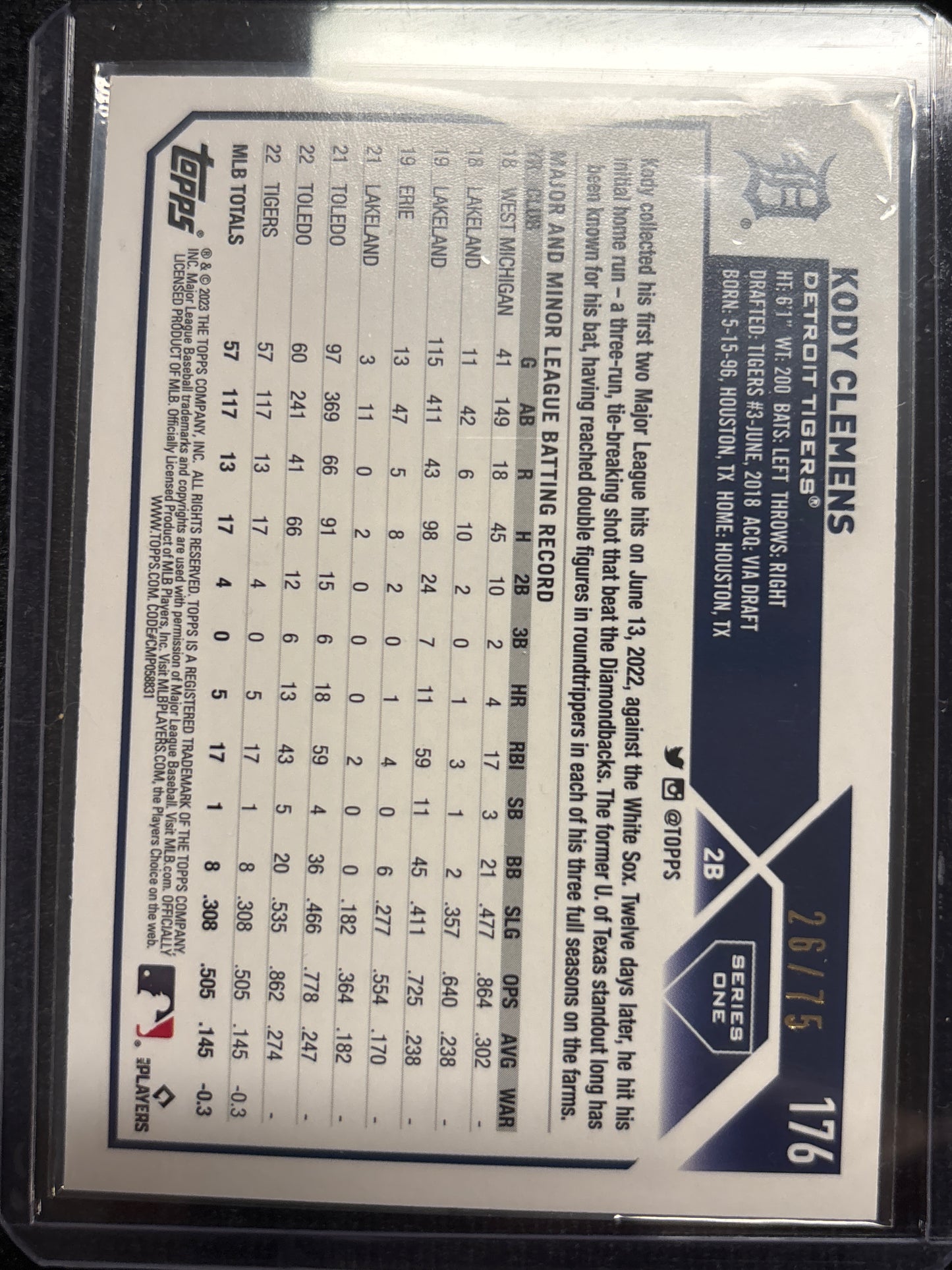 2023 Topps 1st Edition Kody Clemens #176 Rookie Low Pop 26/75 RC