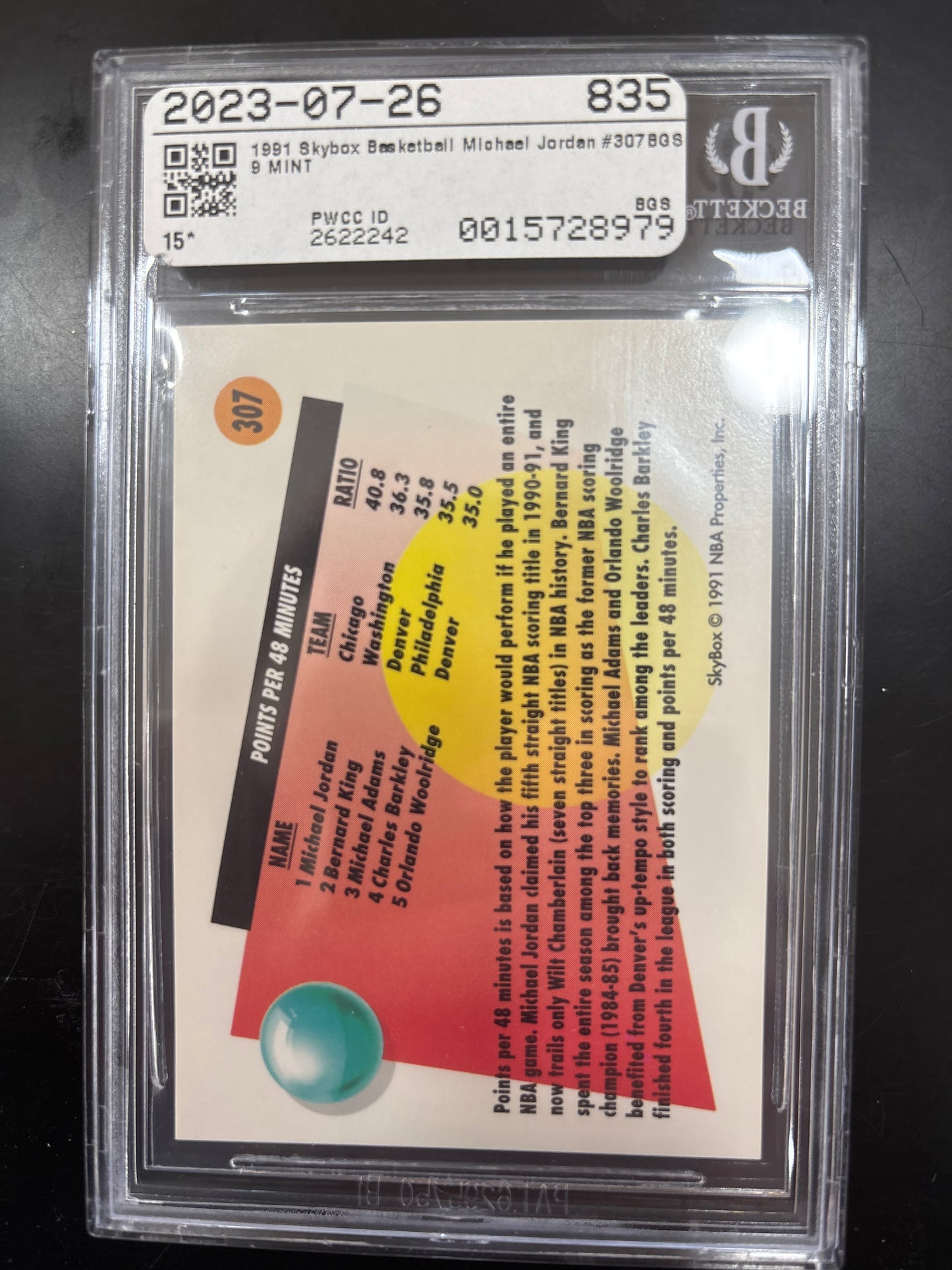 1991 SkyBox Michael Jordan Points #307 BGS 9