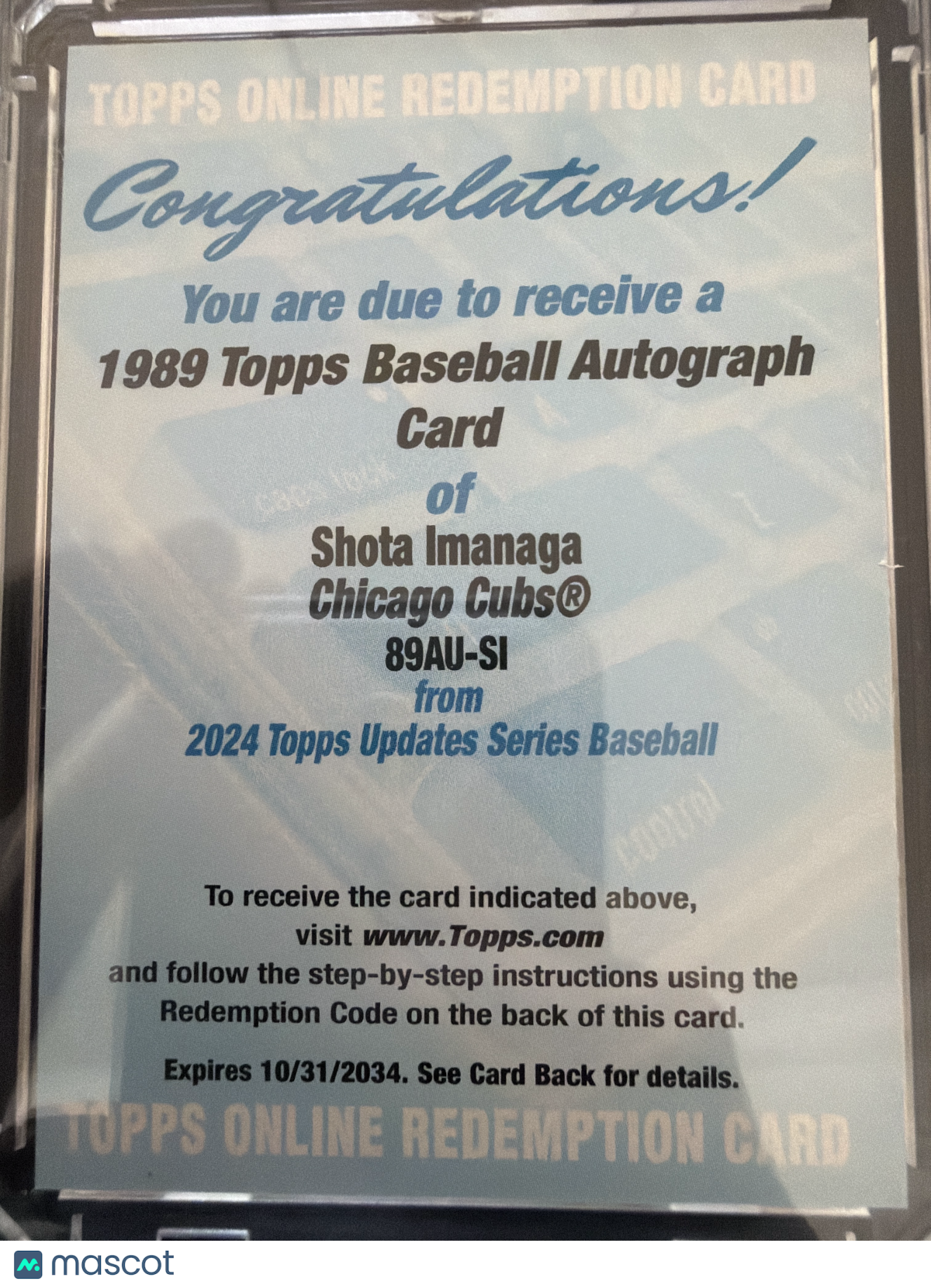 2024 Topps Update Series Baseball Shota Imanaga #89AU-SI Redemption Card