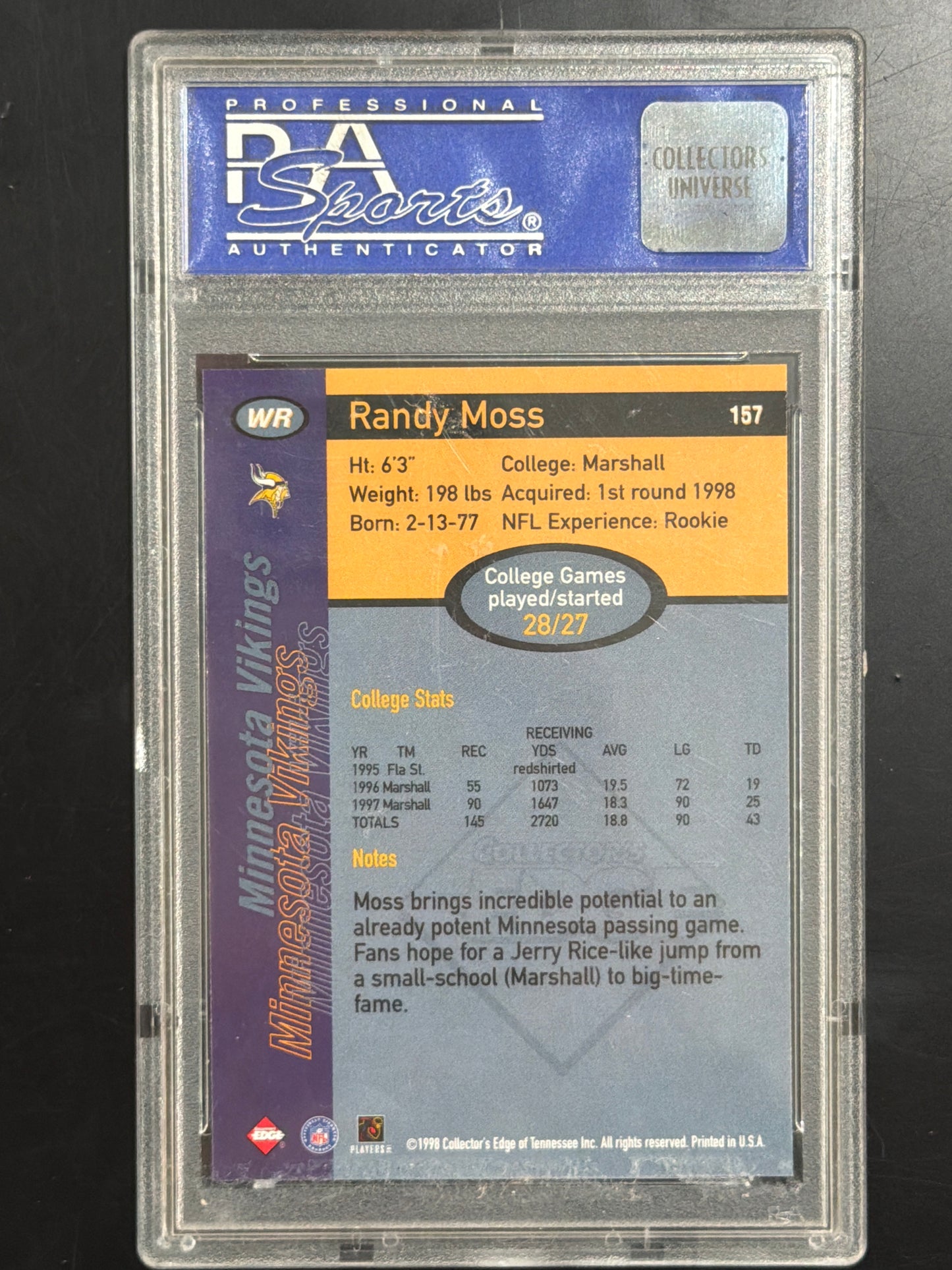 1998 Collector's Edge 1st Place Randy Moss #157 PSA 9