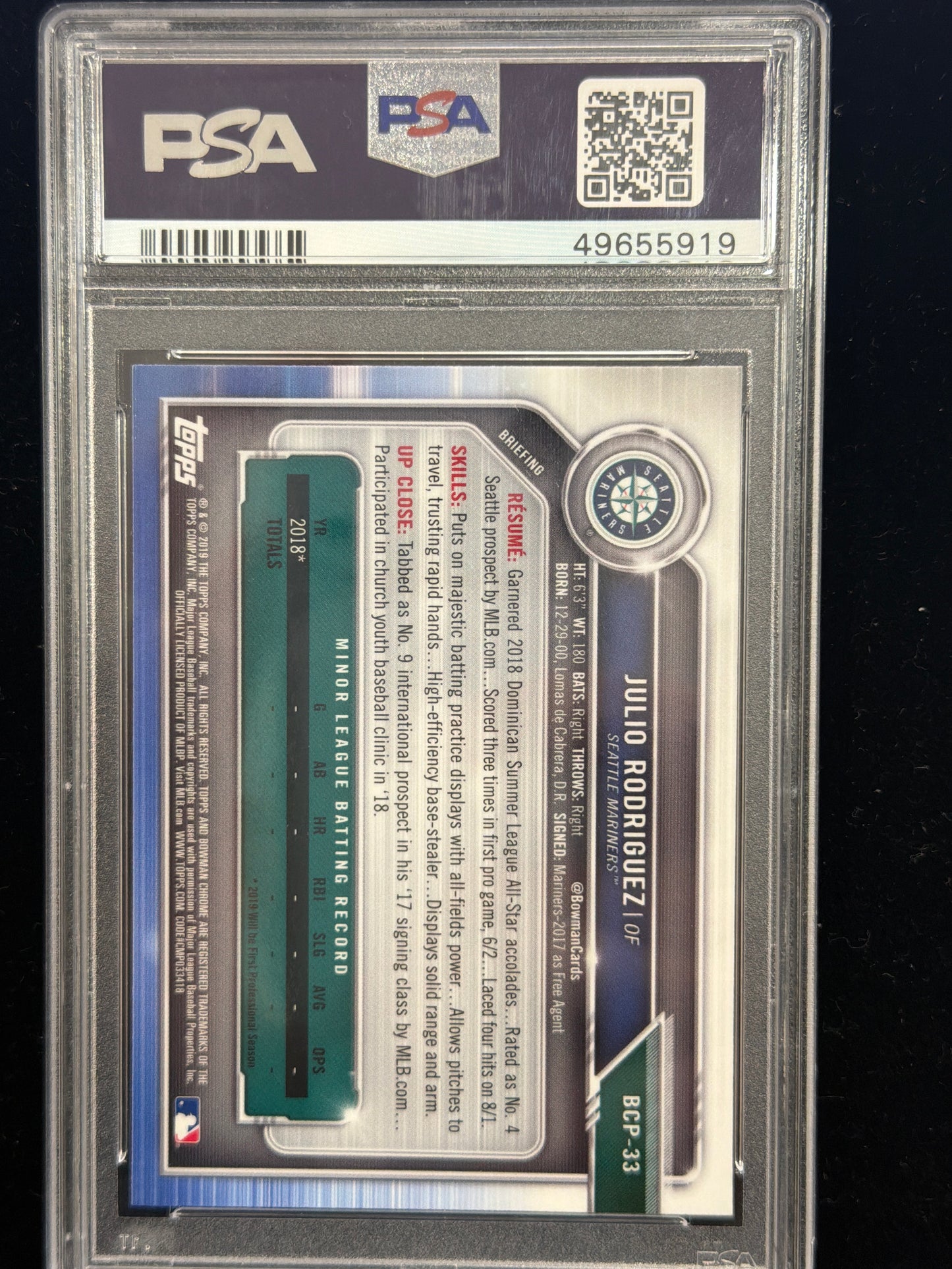 2019 Bowman Mega Box Chrome Julio Rodriguez #33 PSA 10