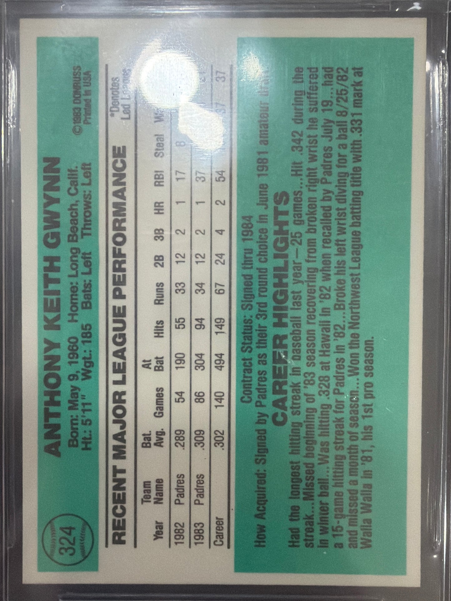 1984 Donruss Tony Gwynn #324 BGS 8.5