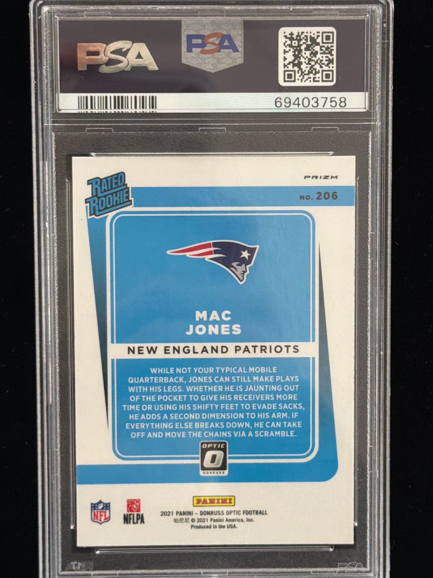 2021 Panini Donruss Optic Mac Jones #206 Purple Shock PSA 9