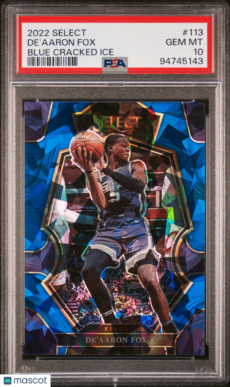 2022 Panini Select De’Aaron Fox #113 Blue Cracked Ice PSA 10