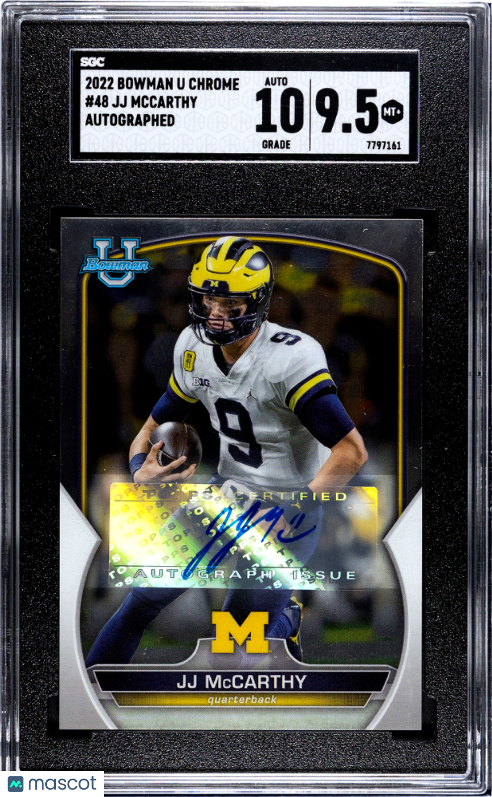 2022 Bowman University Chrome JJ Mccarthy #48 Autograph SGC 9.5 Auto 10