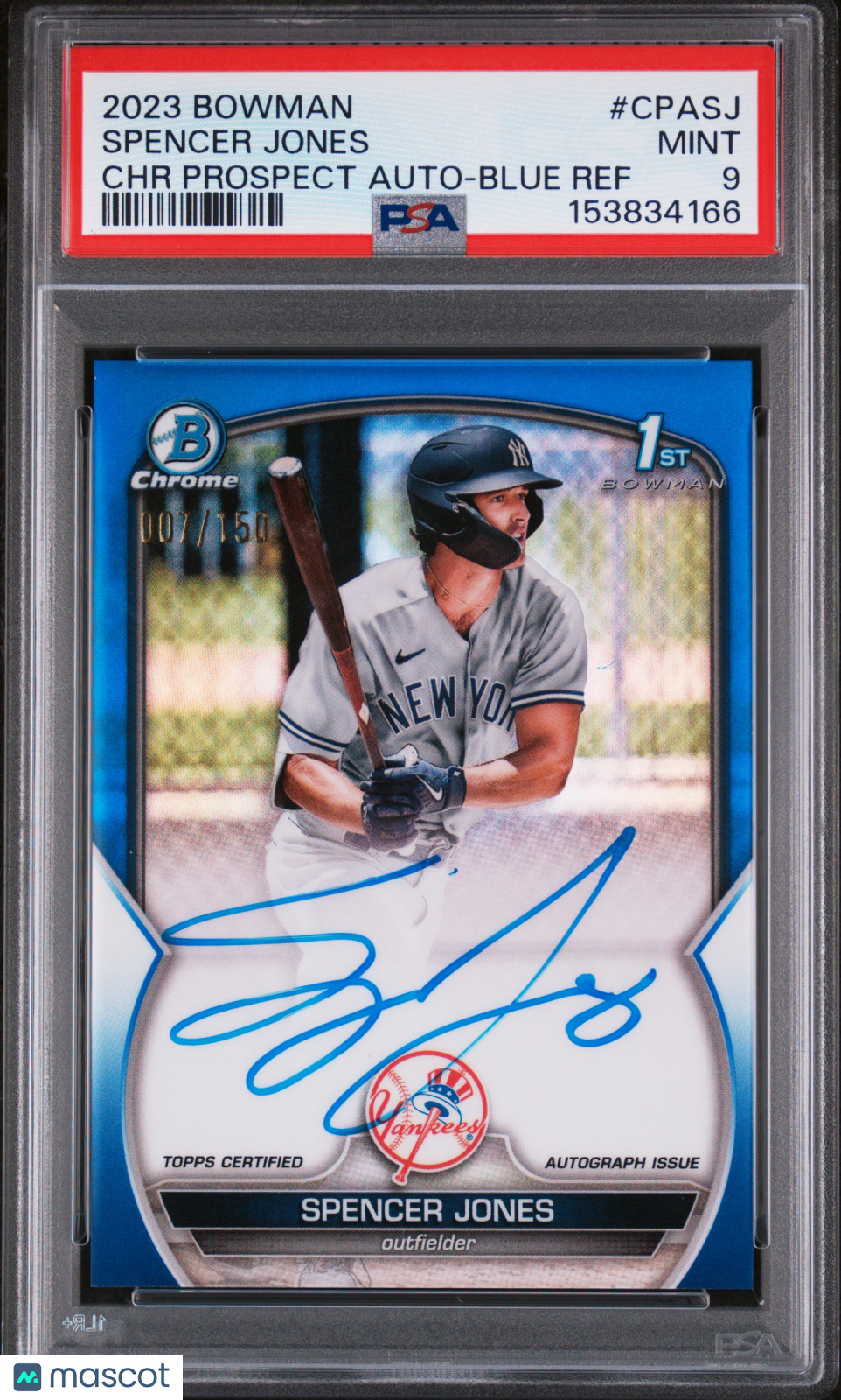 2023 Bowman Chrome Prospect Autographs Spencer Jones #CPASJ Blue Ref /150 PSA 9