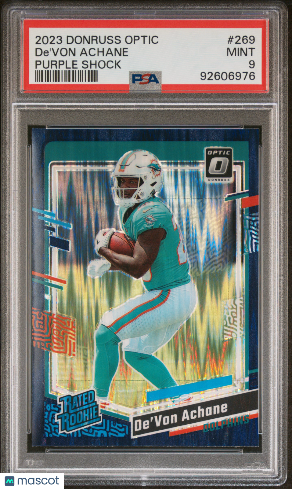 2023 Panini Donruss Optic De'von Achane #269 Purple Shock PSA 9