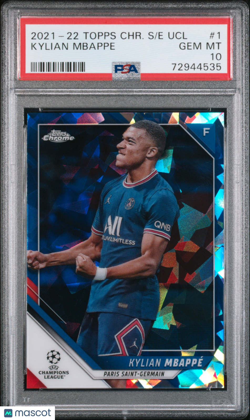 2021-2022 Chrome Sapphire Edition UEFA Champions League Kylian Mbappe #1 PSA 10