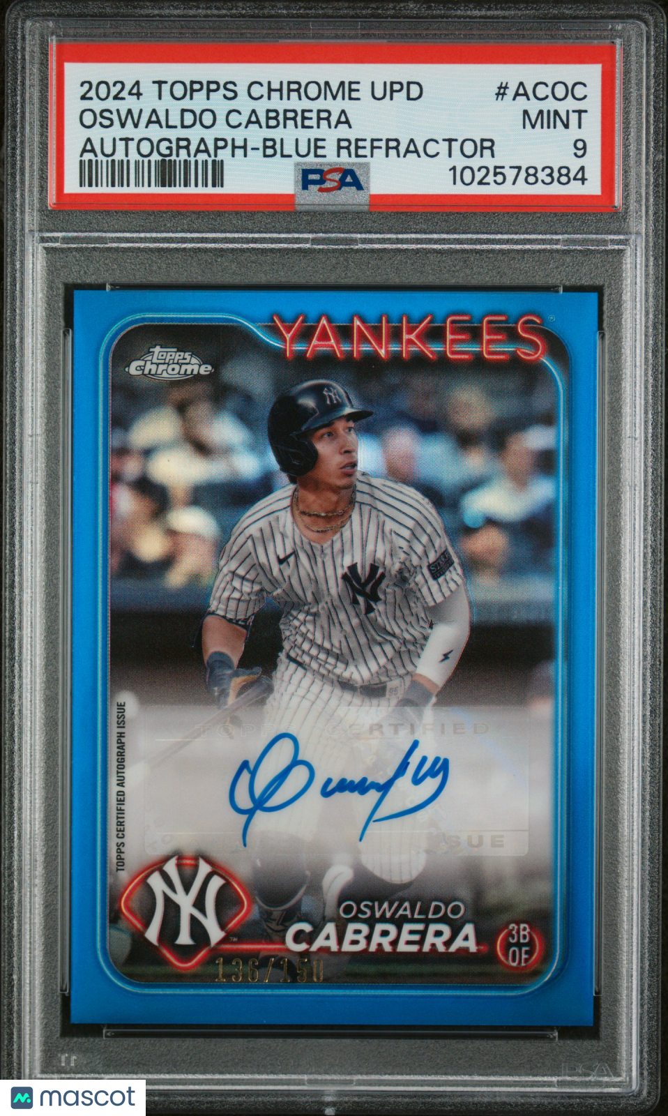 2024 Topps Chrome Update Auto Oswaldo Cabrera #ACOC Blue Refractor /150 PSA 9