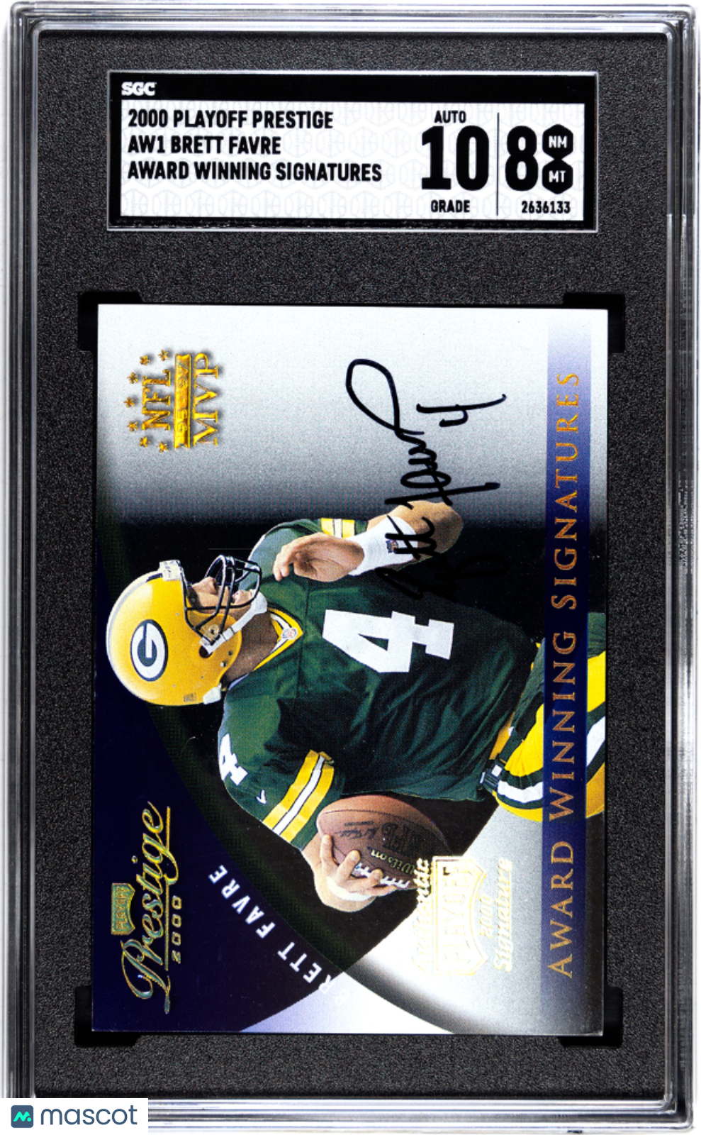 2000 Playoff Prestige Brett Favre #AW1 Award Winning Sigs. SGC 8 Auto 10
