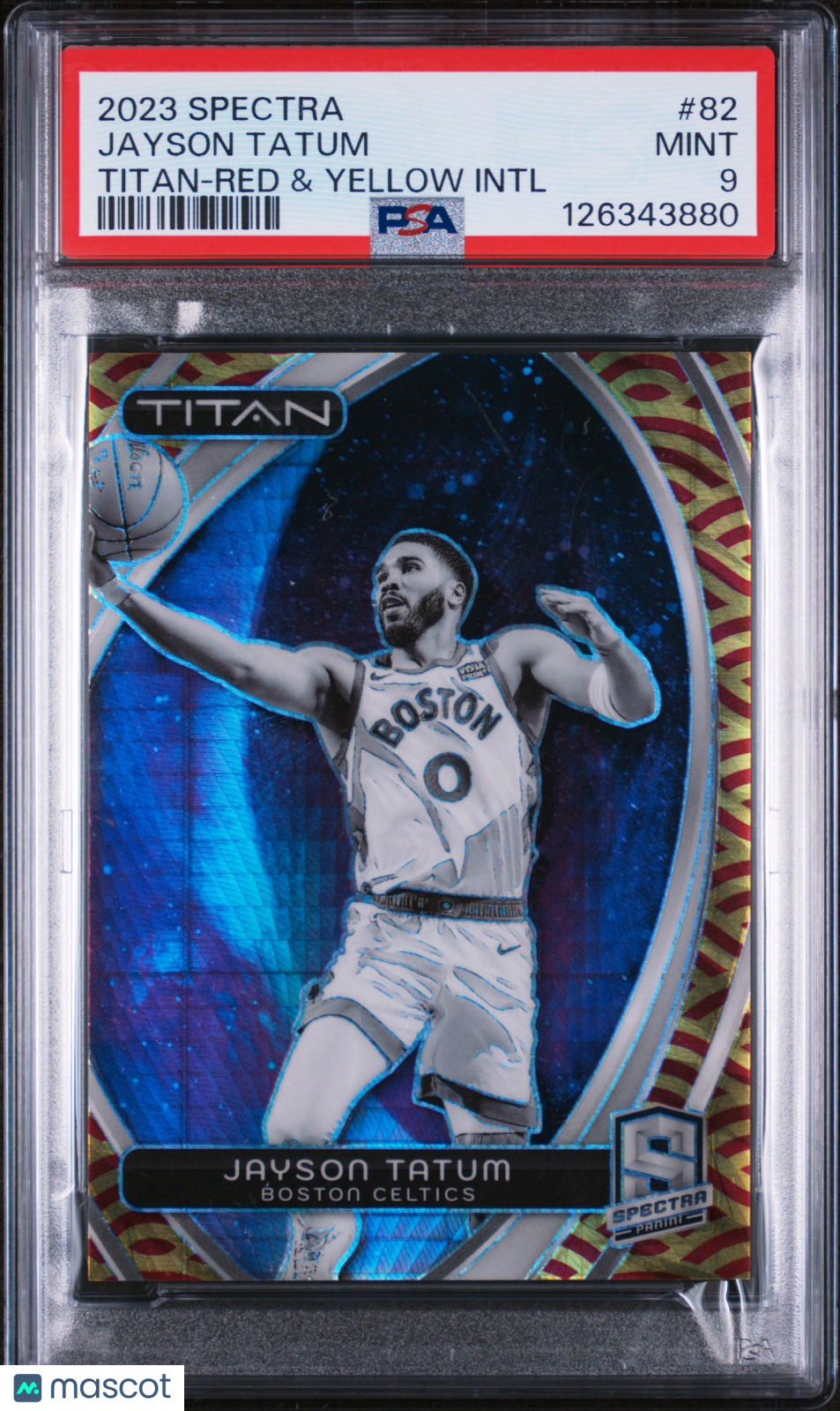 2023 Panini Spectra Titan Jayson Tatum #82 Red & Yellow Intl PSA 9