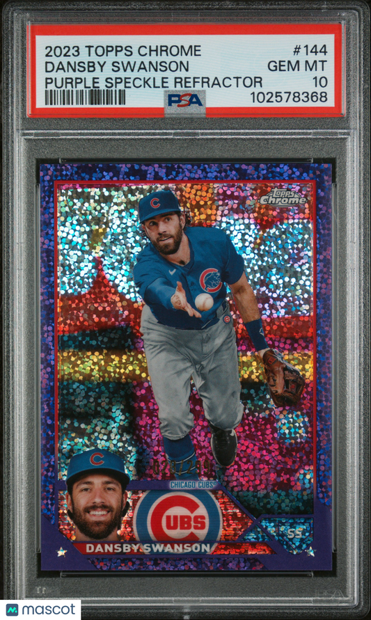 2023 Topps Chrome Dansby Swanson #144 Purple Speckle Refractor PSA 10