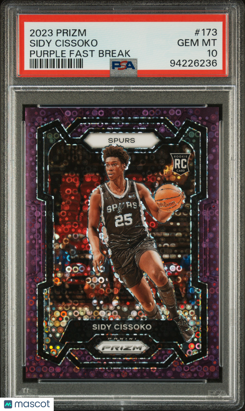 2023 Panini Prizm Sidy Cissoko #173 Purple Fast Break /75 PSA 10