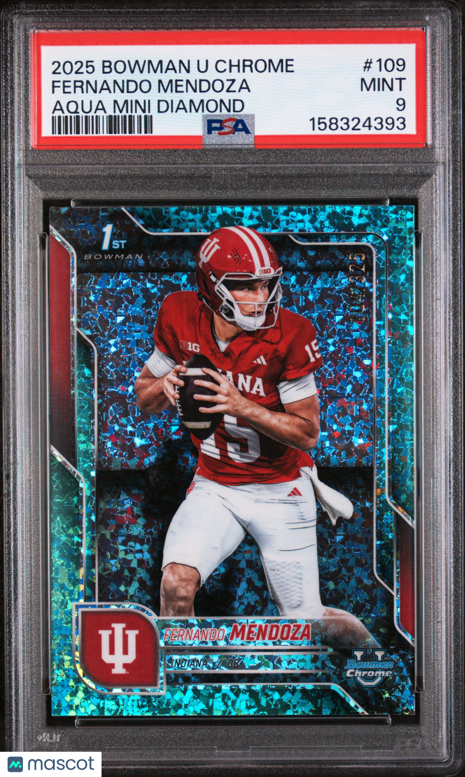 2025 Bowman University Chrome Fernando Mendoza #109 Aqua Mini Diamond PSA 9