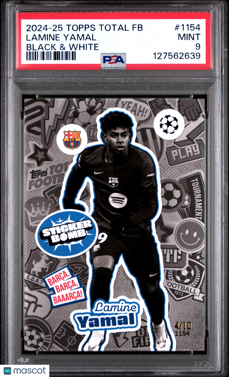 2024-25 Topps Total Football Lamine Yamal #1154 Black & White /10 PSA 9