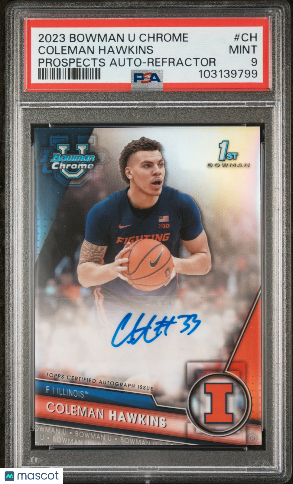 2023 Bowman  Chrome Prospects Autographs Coleman Hawkins #CH Refractor PSA 9