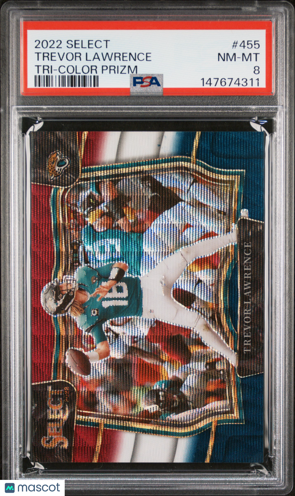 2022 Panini Select Trevor Lawrence #455 Tri Color Prizm PSA 8