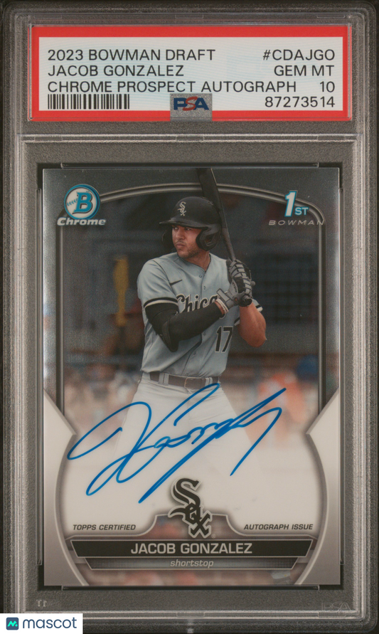 2023 Bowman Draft Chrome Prospect Autograph Jacob Gonzalez #CDAJGO PSA 10