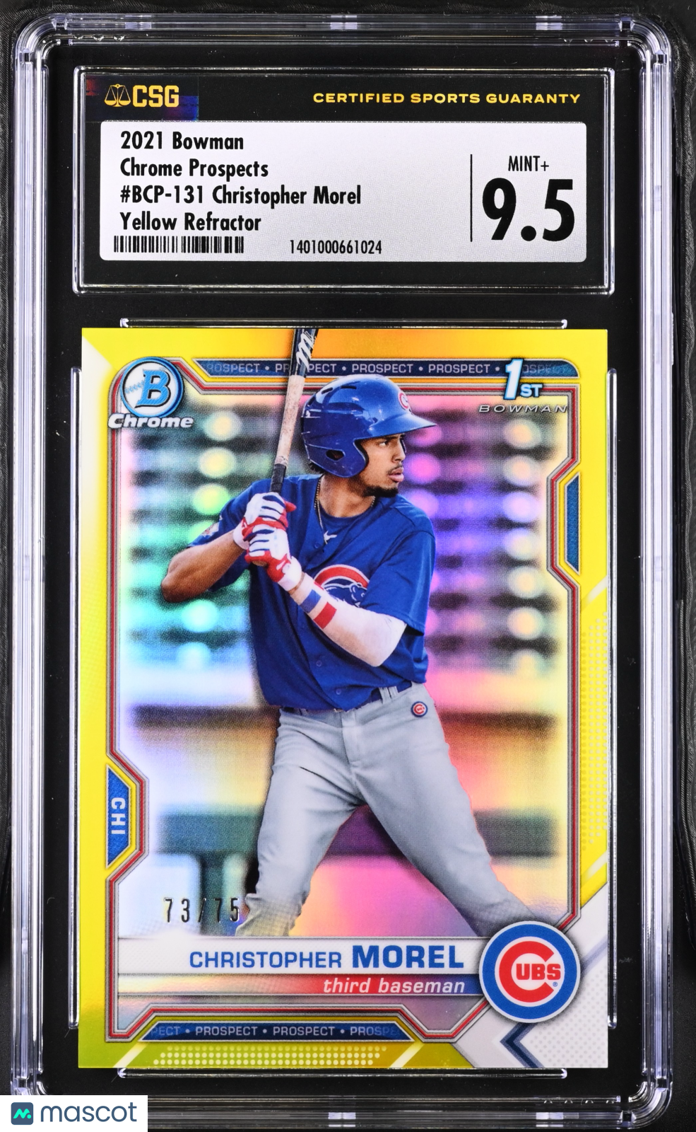 2021 Christopher Morel #BCP-131 Yellow Refractor /75 Chrome Prospects CGC 9.5