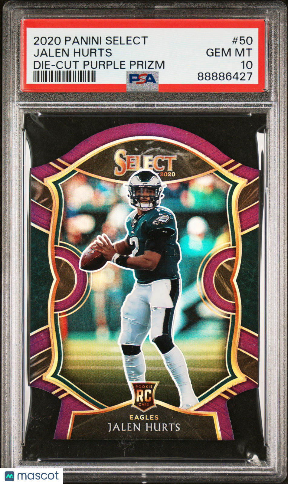 2020 Panini Select Jalen Hurts #50 Die Cut Purple Prizm PSA 10