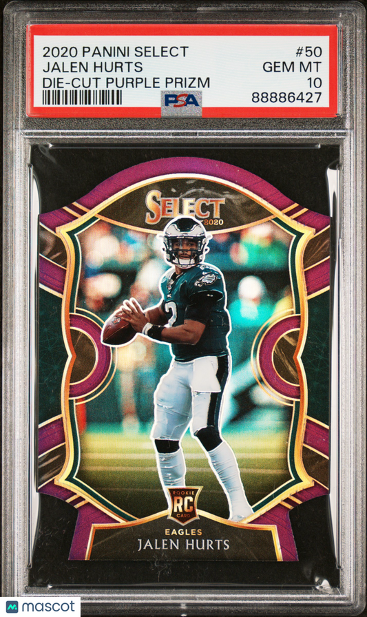 2020 Panini Select Jalen Hurts #50 Die Cut Purple Prizm PSA 10