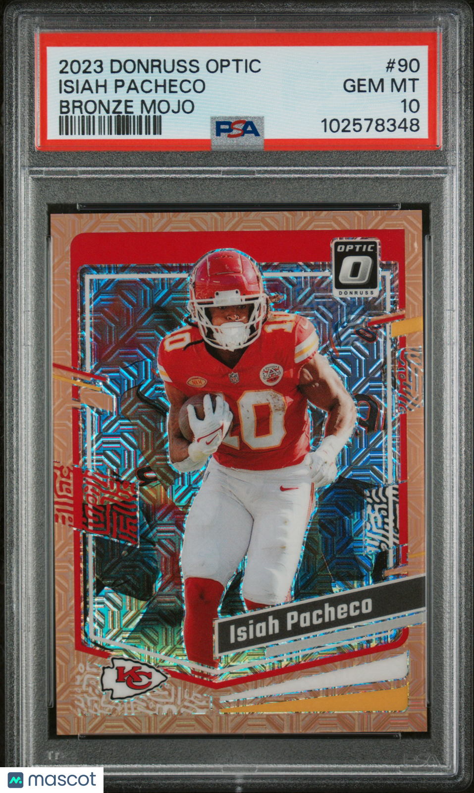 2023 Panini Donruss Optic Isiah Pacheco #90 Bronze Mojo PSA 10