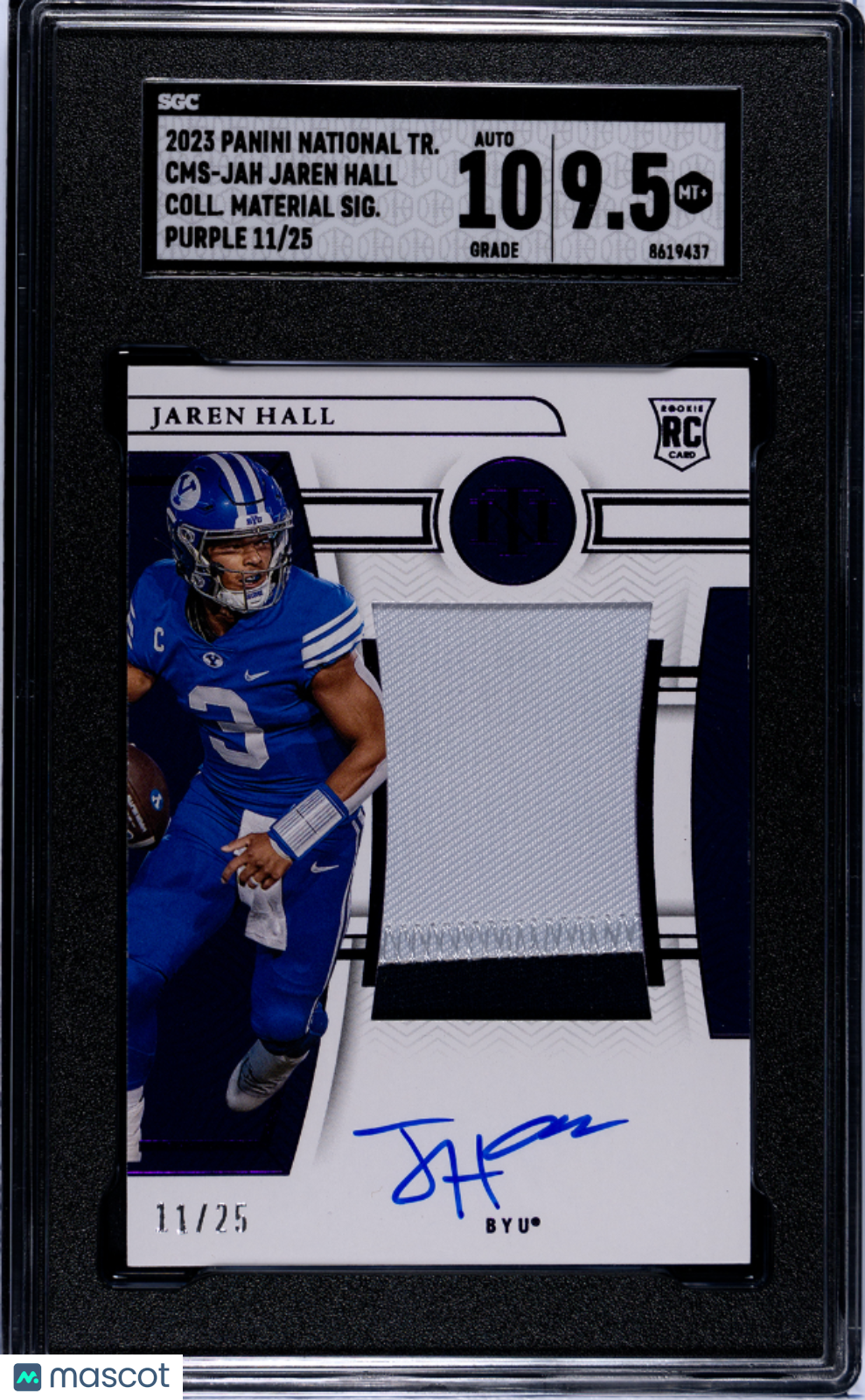2023 Panini Treasures Jaren Hall #CMS-JAH Mat. Sigs. Purple 25 SGC 9.5 Auto 10