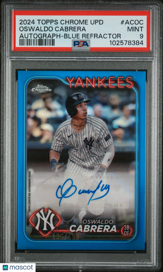 2024 Topps Chrome Update Auto Oswaldo Cabrera #ACOC Blue Refractor /150 PSA 9