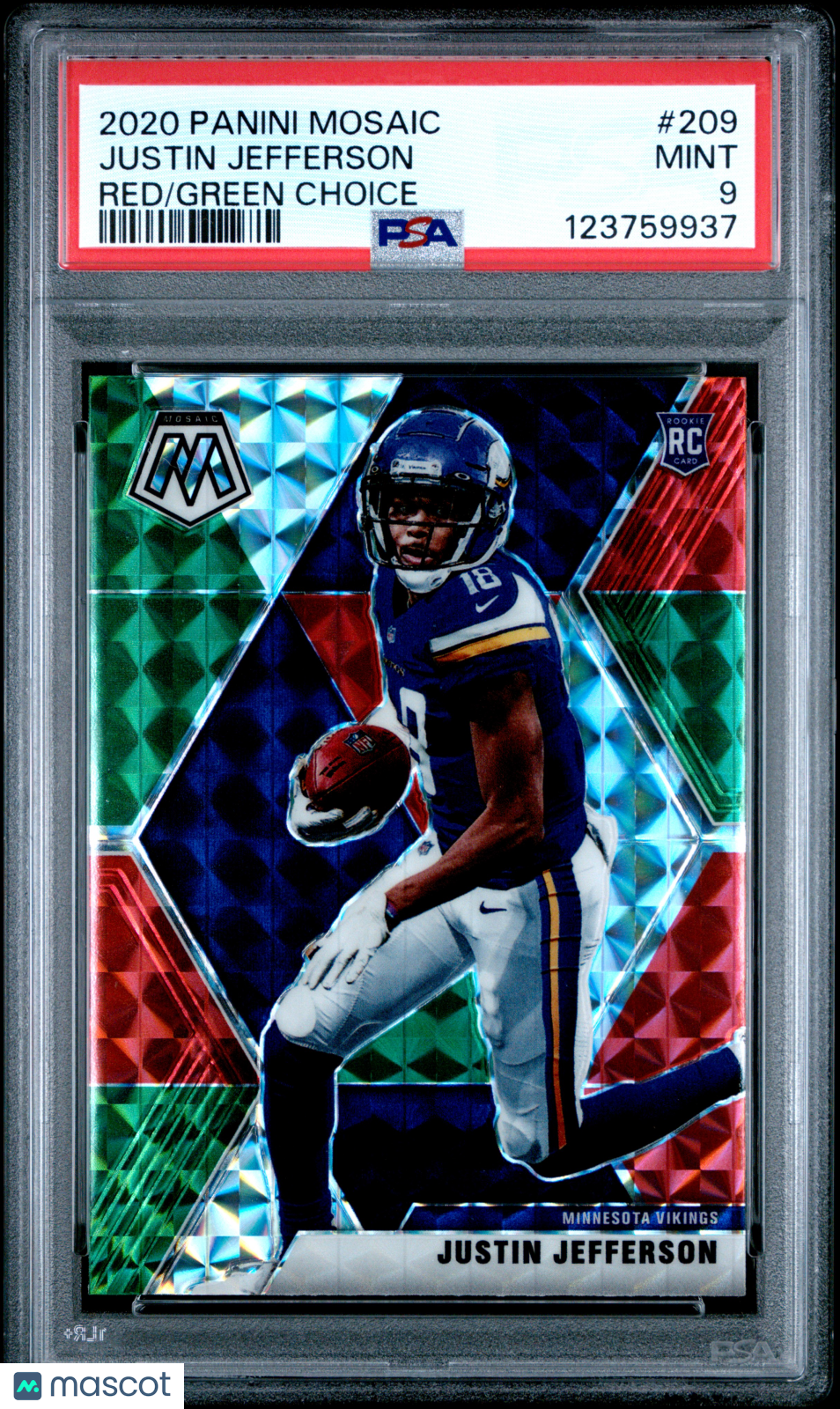 2020 Panini Mosaic Justin Jefferson #209 Red Green Choice PSA 9