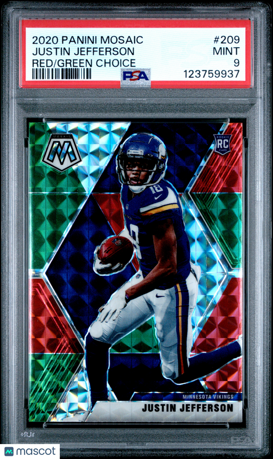 2020 Panini Mosaic Justin Jefferson #209 Red Green Choice PSA 9