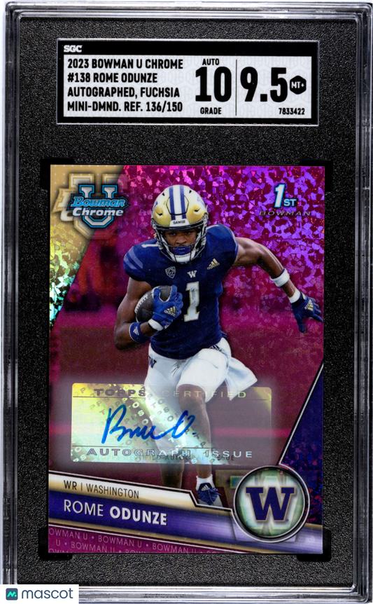2023 Rome Odunze #138 Autograph Fuchsia Mini Dmnd. Refractor 150 SGC 9.5 Auto 10