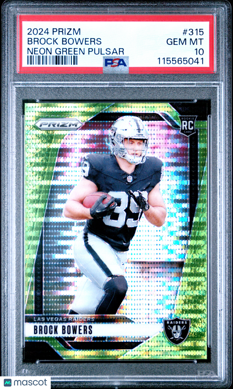 2024 Panini Prizm Brock Bowers #315 Neon Green Pulsar PSA 10