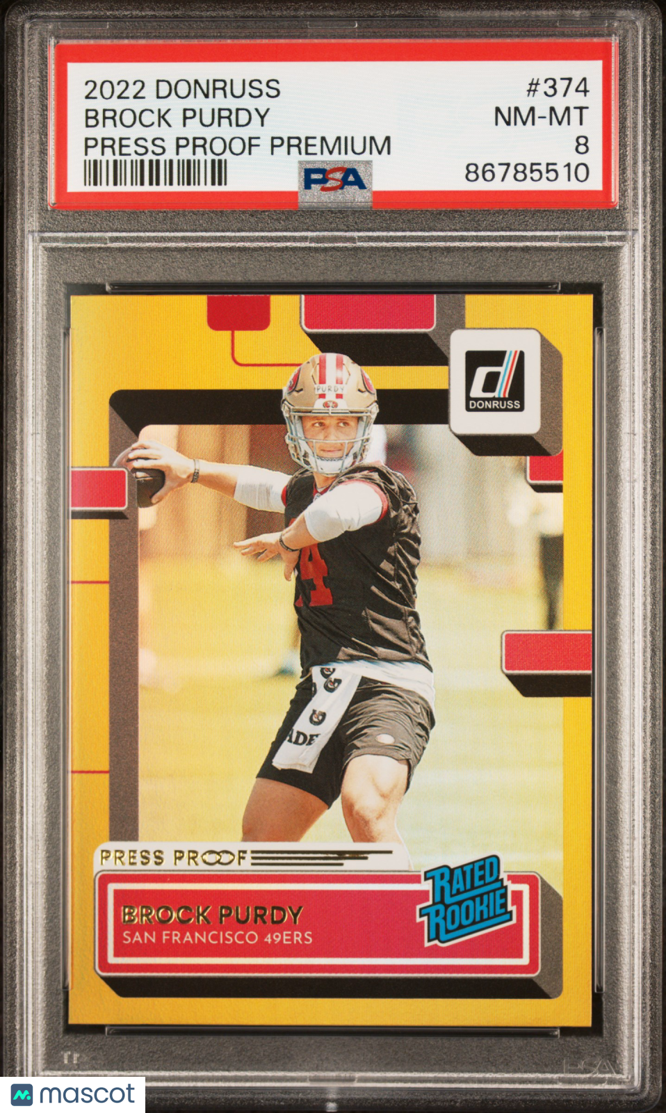 2022 Panini Donruss Brock Purdy #374 Press Proof Premium PSA 8