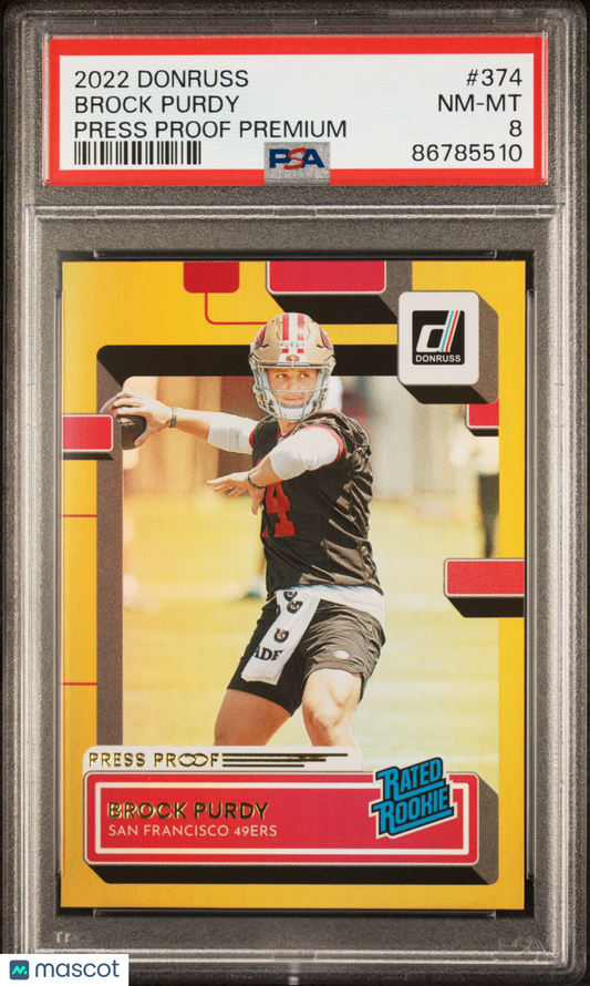 2022 Panini Donruss Brock Purdy #374 Press Proof Premium PSA 8