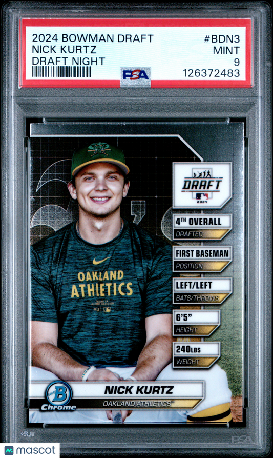 2024 Bowman Draft Bowman Draft Night Nick Kurtz #BDN3 PSA 9