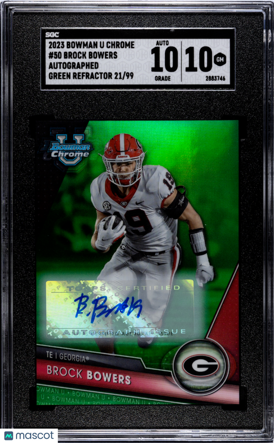 2023 Bowman Chrome Brock Bowers #50 Autograph Green Refractor /99 SGC 10 Auto 10