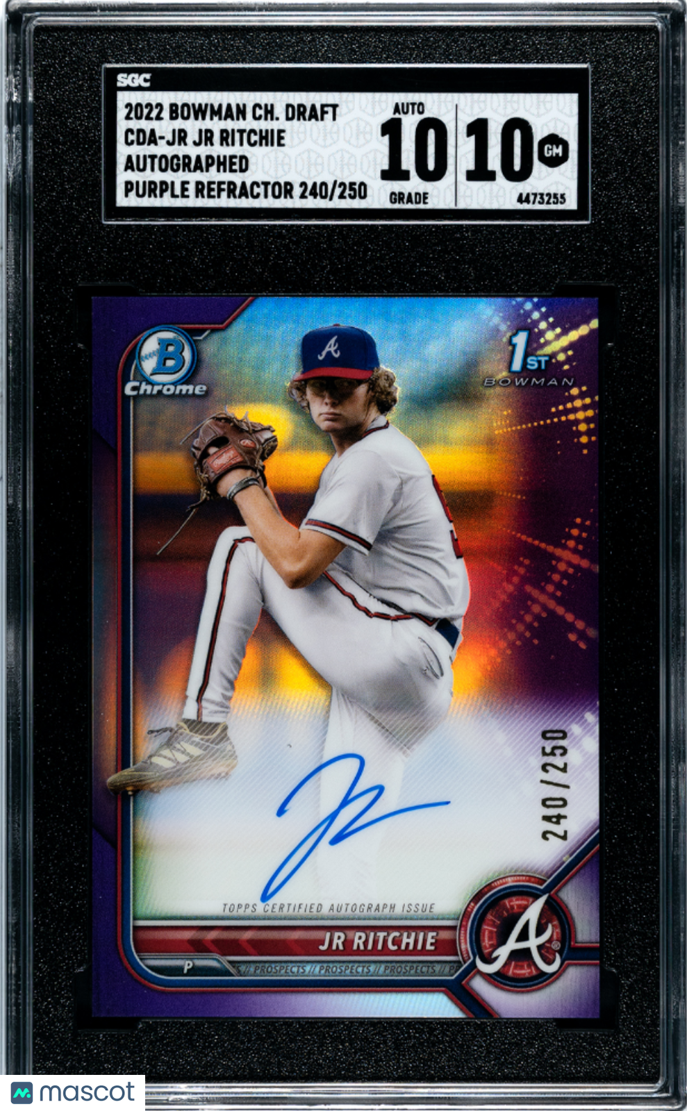 2022 Bowman JR Ritchie #CDA-JR CHR.Autograph Purple Refractor 250 SGC 10 Auto 10