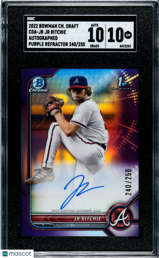 2022 Bowman JR Ritchie #CDA-JR CHR.Autograph Purple Refractor 250 SGC 10 Auto 10