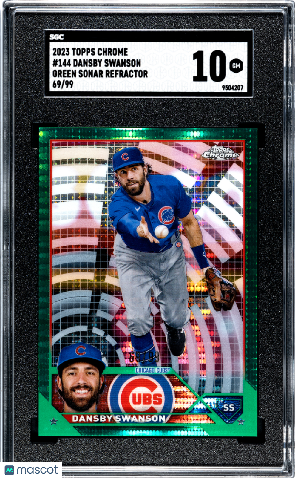 2023 Topps Chrome Dansby Swanson #144 Green Sonar Refractor 99 SGC 10