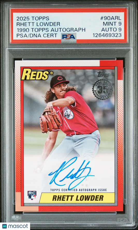 2025 Topps 1990 Topps Baseball Autographs Rhett Lowder #90ARL PSA 9 Auto 9