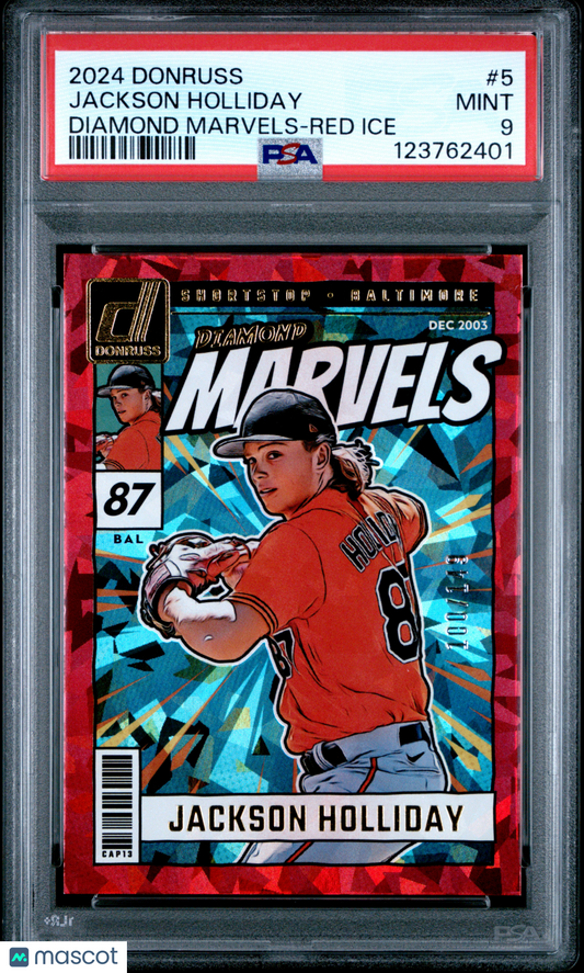 2024 Panini Donruss Diamond Marvels Jackson Holliday #5 Red Ice PSA 9