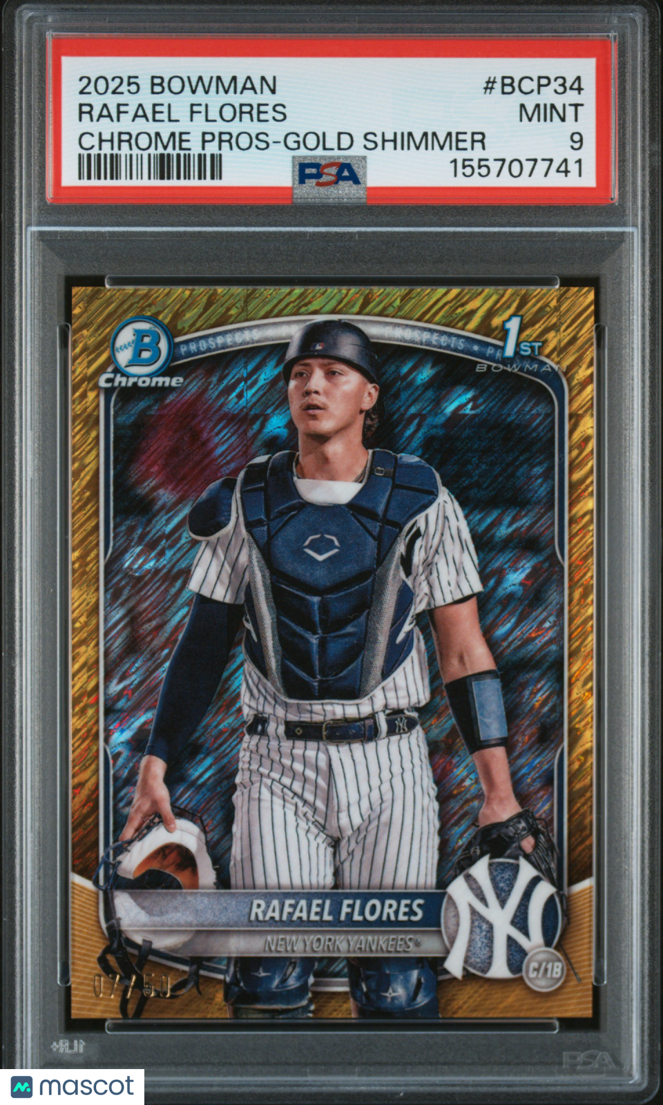 2025 Bowman Chrome Prospects Rafael Flores #BCP34 Gold Shimmer PSA 9