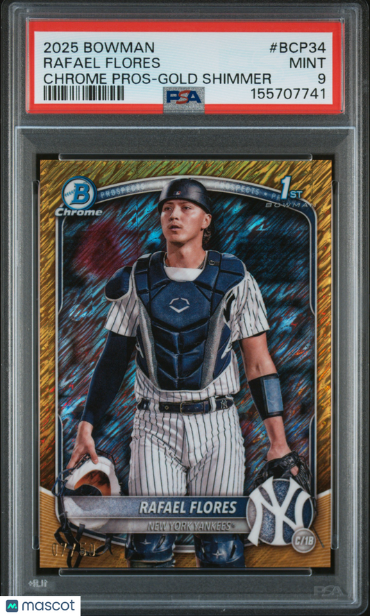 2025 Bowman Chrome Prospects Rafael Flores #BCP34 Gold Shimmer PSA 9