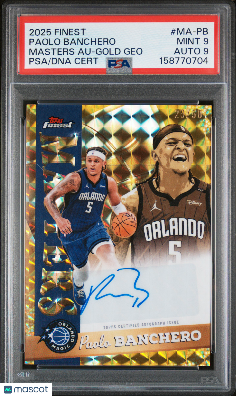 2025 Topps Finest Autographs Paolo Banchero #MA-PB Gold Geo /50 PSA 9 Auto 9