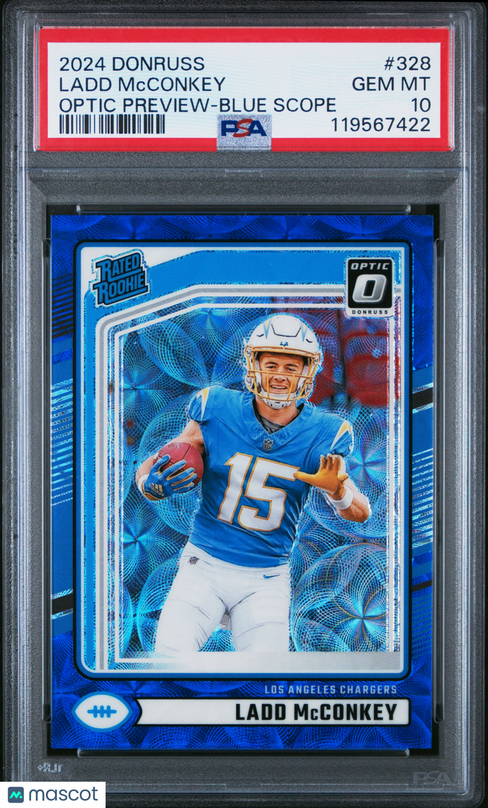2024 Panini Donruss Ladd Mcconkey #328 Optic Preview Blue Scope PSA 10