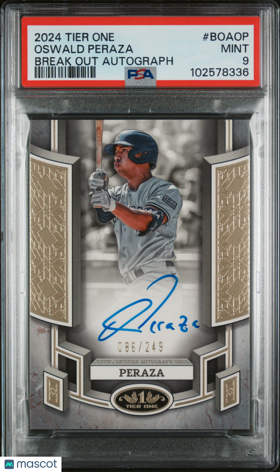 2024 Topps Tier One Break Out Autographs Oswald Peraza #BOAOP /249 PSA 9